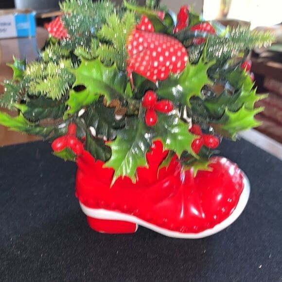 Vtg Inarco Christmas ceramic Santa boot complete with greenery - Picture 4 of 8